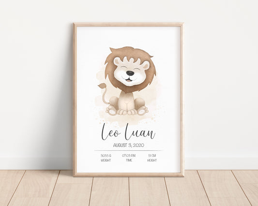 Personalisiertes Geburtsposter "Luan der Löwe"